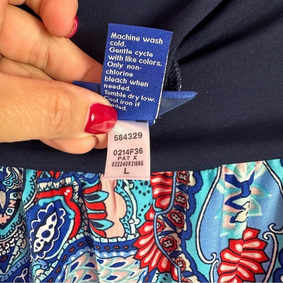 apt. 9 Bohemian Maxi Skirt bright Blue Red Patterns sz L classic beach travel - Picture 5 of 7